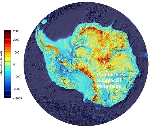 bedmap2编译的南极洲地形图